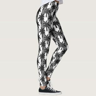 Grey White Tropical Palm Trees Stripes Design Leggings