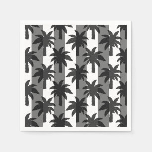 Grey White Tropical Palm Trees Stripes Design  Napkin