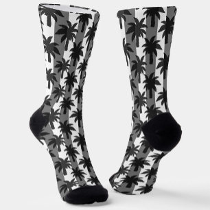 Grey White Tropical Palm Trees Stripes Design Socks
