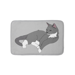 Grey & White Tuxedo Cat Bath Mat