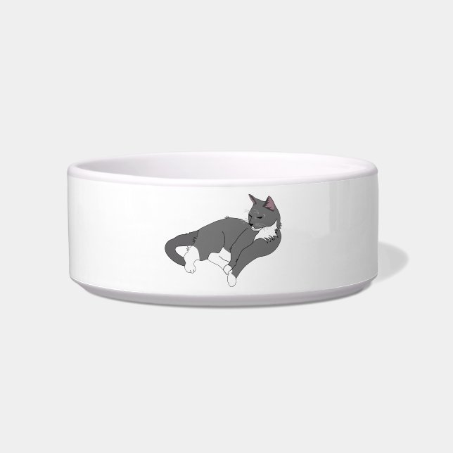 Grey & White Tuxedo Cat Bowl (Front)