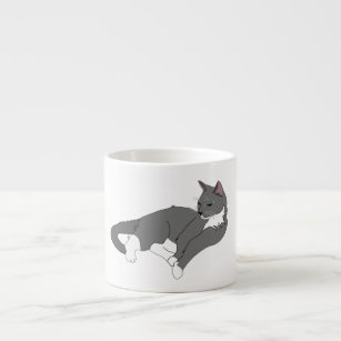 Grey & White Tuxedo Cat Espresso Cup