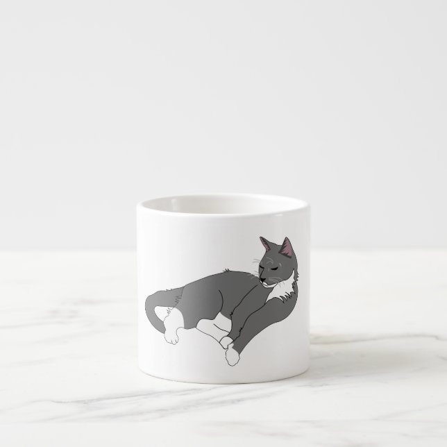 Grey & White Tuxedo Cat Espresso Cup (Front)