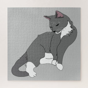 Grey & White Tuxedo Cat Jigsaw Puzzle