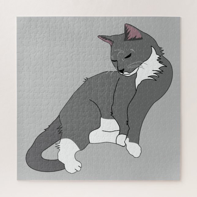 Grey & White Tuxedo Cat Jigsaw Puzzle (Vertical)