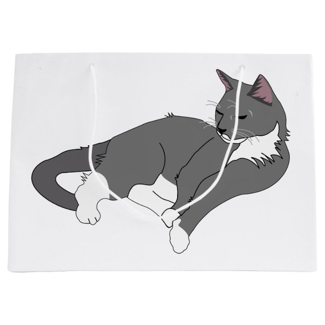 Grey & White Tuxedo Cat Large Gift Bag (Front)