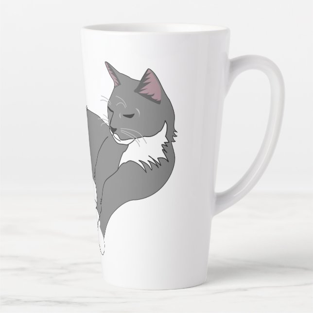 Grey & White Tuxedo Cat Latte Mug (Right)