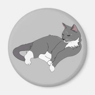 Grey & White Tuxedo Cat Magnet