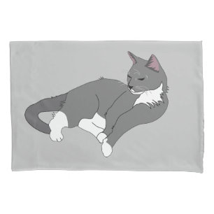 Grey & White Tuxedo Cat Pillowcase