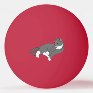 Grey & White Tuxedo Cat Ping Pong Ball