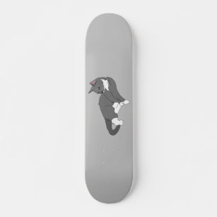Grey & White Tuxedo Cat Skateboard