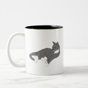 Grey & White Tuxedo Cat Two-Tone Coffee Mug
