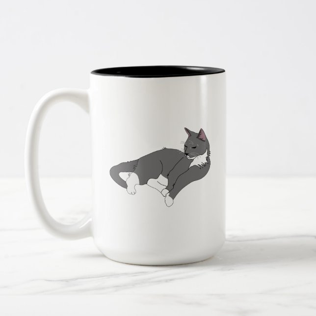 Grey & White Tuxedo Cat Wrapping Paper Two-Tone Coffee Mug (Left)