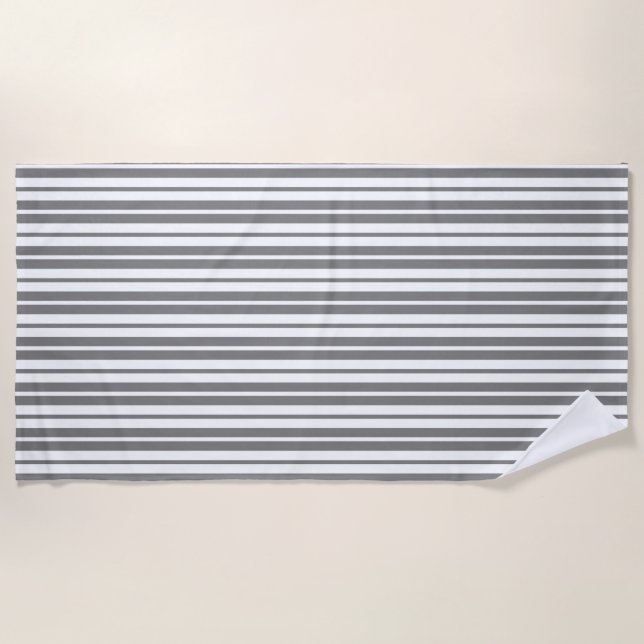 Grey White Vertical Stripes Pattern Beach Towel (Front)