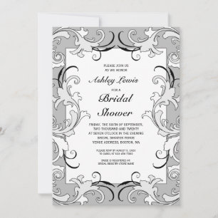 Grey White Victorian Bridal Shower Invitation