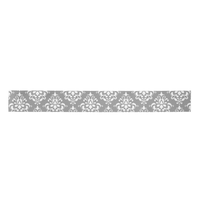 Grey White Vintage Damask Pattern 1 Satin Ribbon (Front)