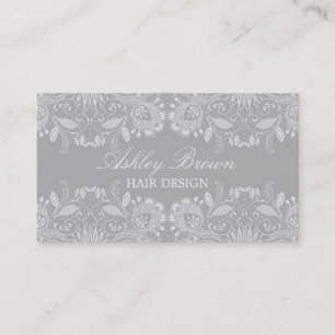 Grey & White Vintage Lace Business Card