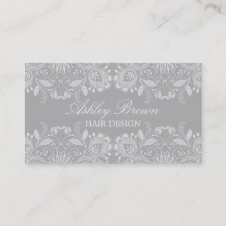 Grey & White Vintage Lace Business Card