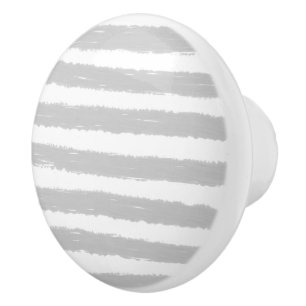 Grey White Watercolor Stripes  Ceramic Knob