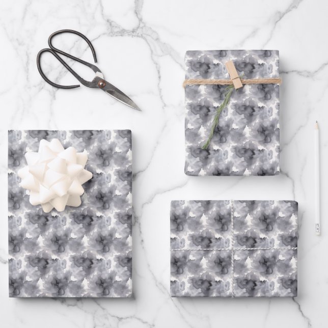 Grey & White Watercolor Wrapping Paper Sheet (Front)