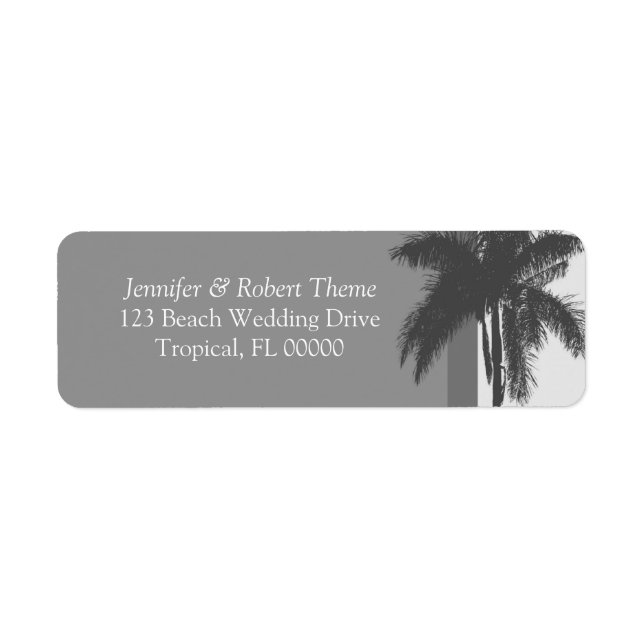 Grey White Wedding Colours Palm Tree Address Label (Front)