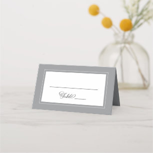 Grey White Wedding Elegant Chic Border Modern Place Card