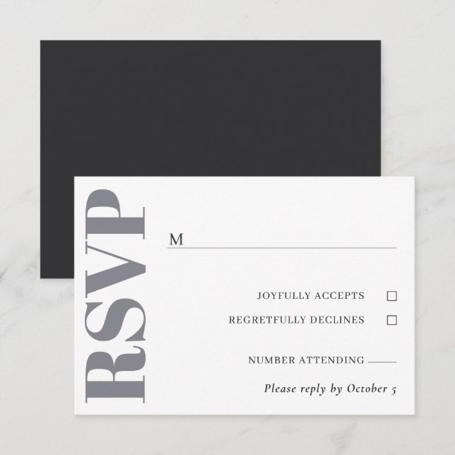 Grey White Wedding RSVP Card (Front/Back)