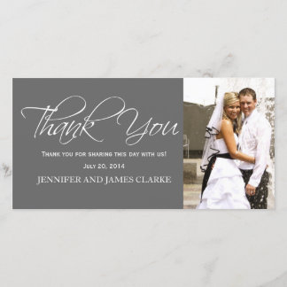 Grey White Wedding Thank You Photo Cards