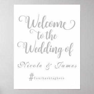 Grey & White Wedding Welcome Hashtag Wedding Sign