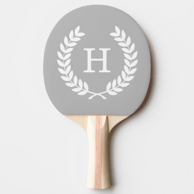 Grey White Wheat Laurel Wreath Initial Monogram Ping Pong Paddle (Front)