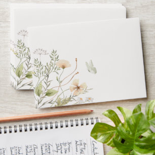 Grey white wildflowers watercolor  envelope