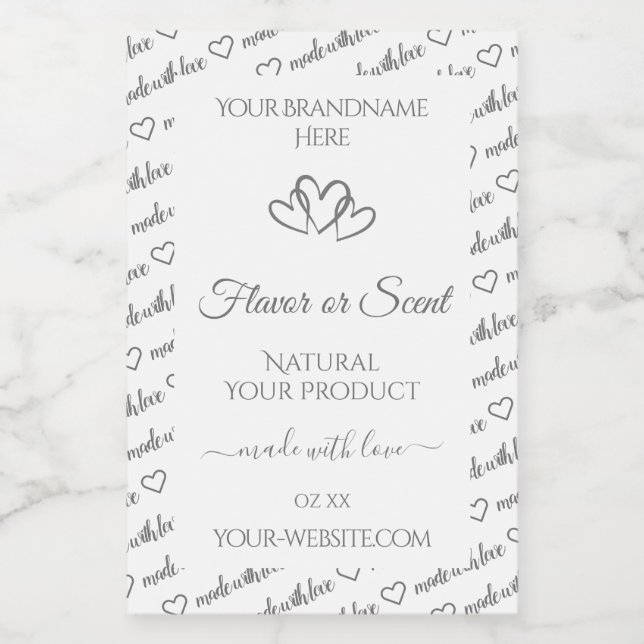 Grey White Word Cloud Product Labels Cute Hearts (Single Label)