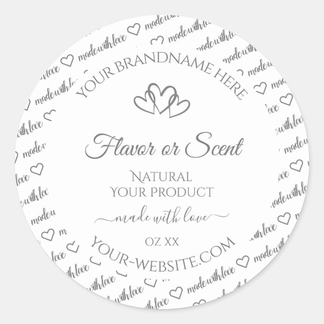 Grey White Word Cloud Product Labels Cute Hearts (Front)