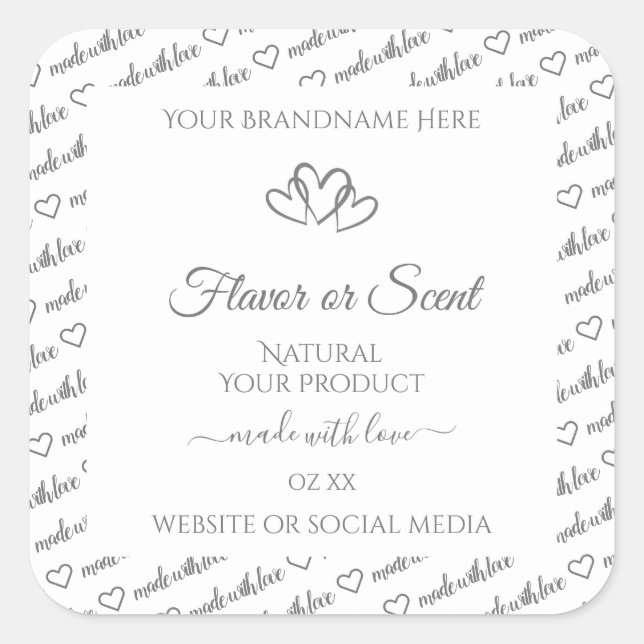 Grey White Word Cloud Product Labels Cute Hearts (Front)