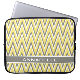 Grey White Yellow Ikat Chevron Template Laptop Sleeve