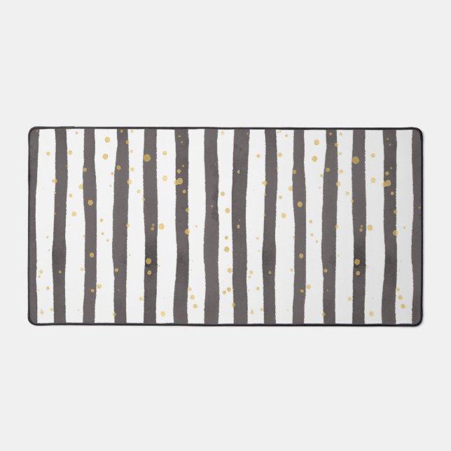 Grey White Yellow Polka Dot Desk Mat (Front)
