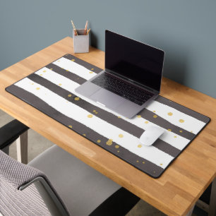 Grey White Yellow Polka Dot Desk Mat