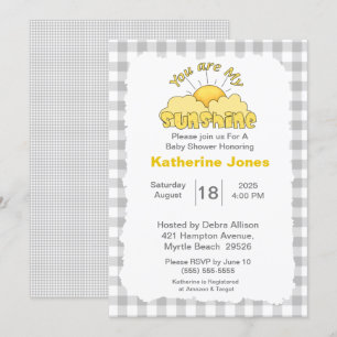 Grey White You Are My Sunshine Baby Shower    Invitation