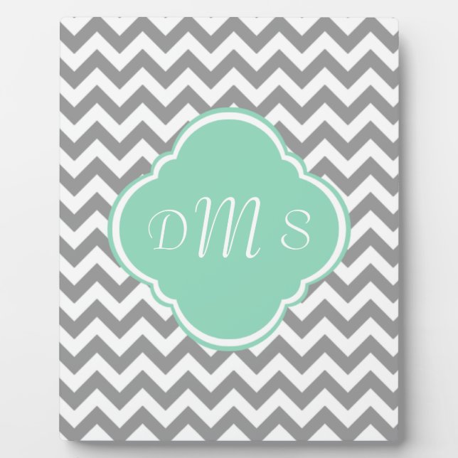 Grey & White Zigzag Custom Monogram Plaque (Front)