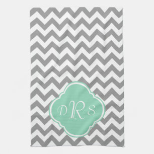 Grey & White Zigzag Custom Monogram Tea Towel