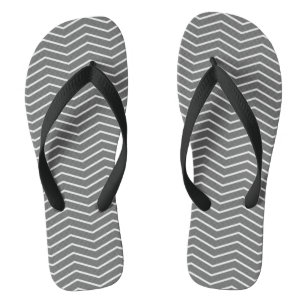 Grey White Zigzag Wave Pattern Flip Flops