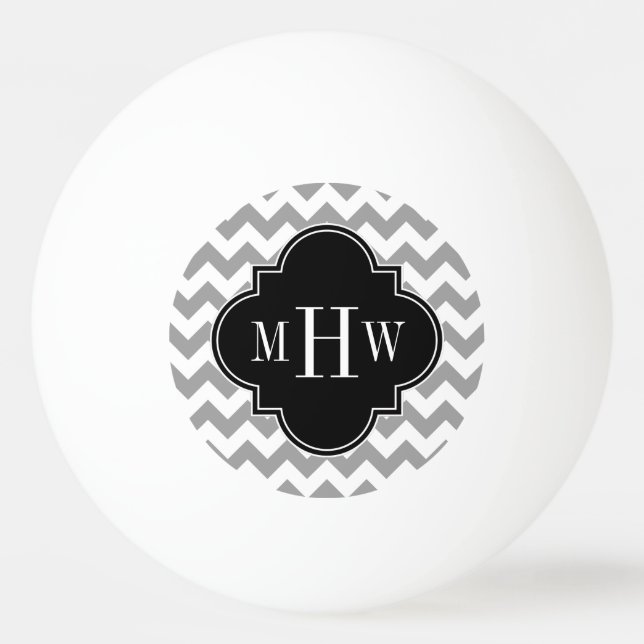 Grey Wht Chevron Black Quatrefoil 3 Monogram Ping Pong Ball (Front)