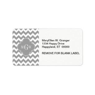 Grey Wht Chevron Dk Grey Quatrefoil 3 Monogram Label