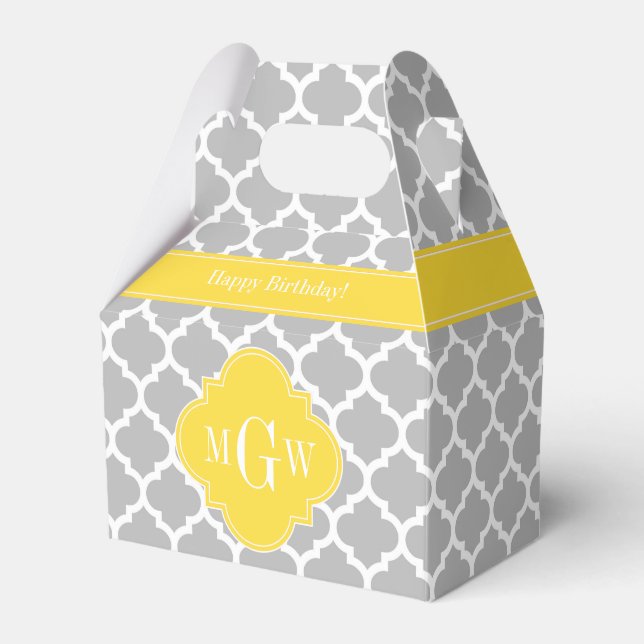 Grey Wht Moroccan #5 Pineapple 3 Initial Monogram Favour Box (Front Side)