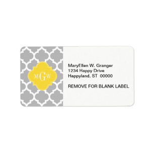 Grey Wht Moroccan #5 Pineapple 3 Initial Monogram Label
