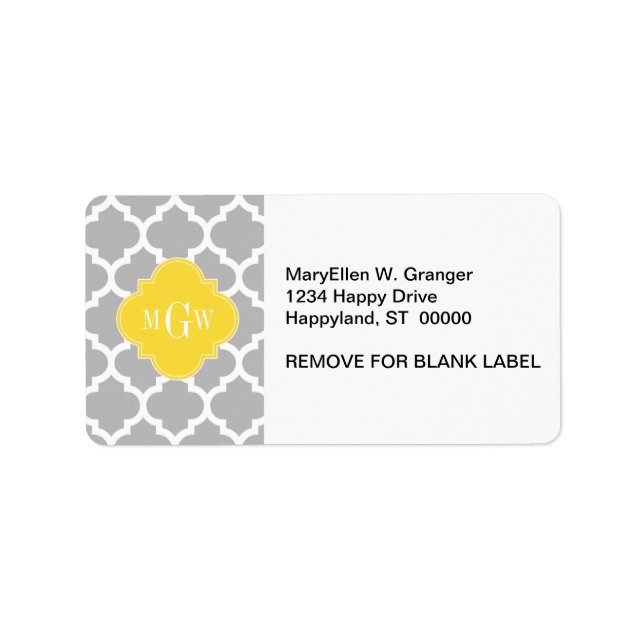 Grey Wht Moroccan #5 Pineapple 3 Initial Monogram Label (Front)