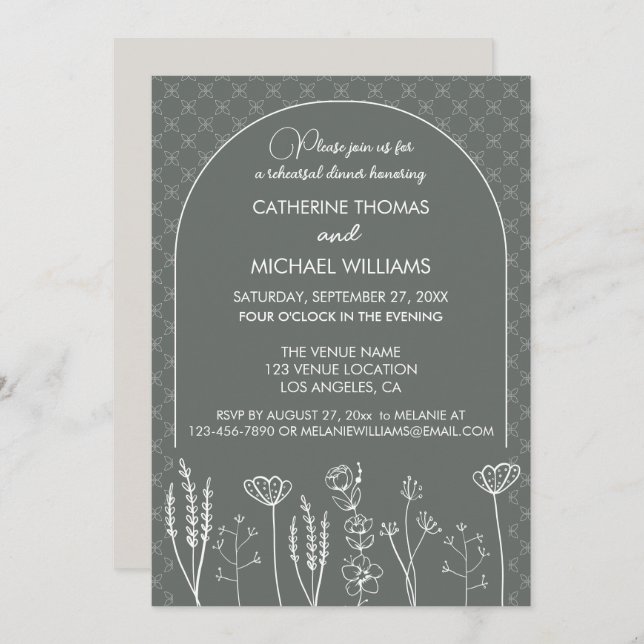 Grey Wildflower Bohemian Arch Wedding Invitation (Front/Back)