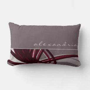 Grey & Wine Abstract Ribbons   Personalised Name Lumbar Cushion