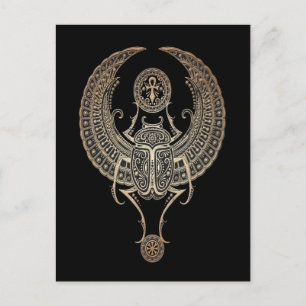 Grey Winged Egyptian Scarab Beetle with Ankh Black Postcard