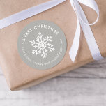 Grey Winter Snowflake Christmas Gift Tag Stickers<br><div class="desc">Affordable custom printed Merry Christmas round gift tag stickers personalised with your text. This simple modern holiday design features a white snowflake on a light grey background. Use the design tools to choose any background colour, edit text fonts and colours or upload your own photos to design your own unique...</div>